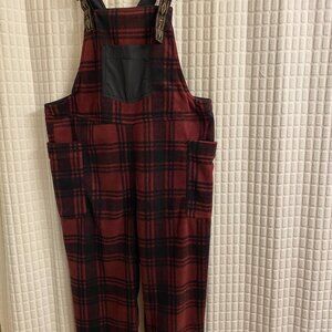 KAVU  Burgundy/Black Plaid Fleece Overalls